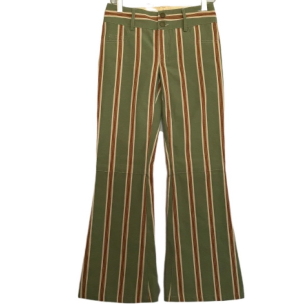 Alice + Olivia | 0 Olive Green Red Stripe Flare